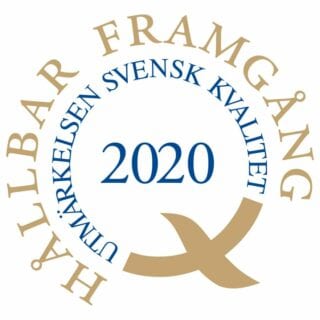 Logotyp med texten "Hållbar framgång. Utmärkelsen Svensk kvalitet 2020"