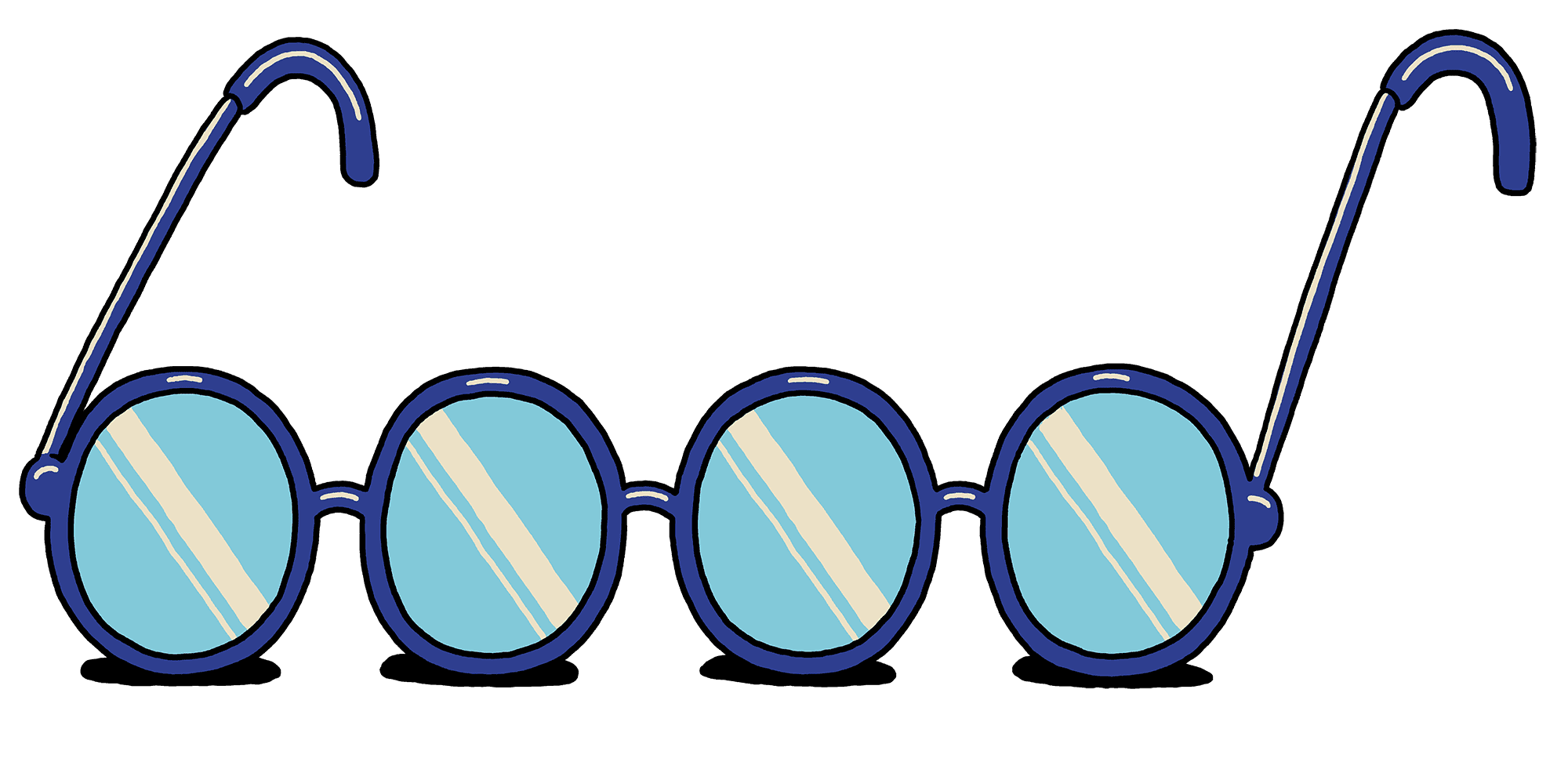 Illustrerade glasögon med fyra glas.