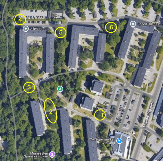 Kartbild över var du kan hitta ljusinstallationerna.