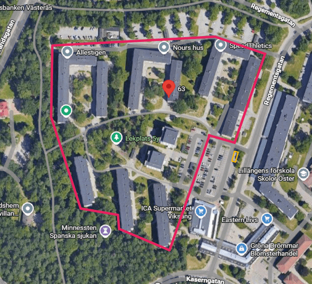 Karta över Regementet som visar hastighetsbegränsningen med elsparkcykel